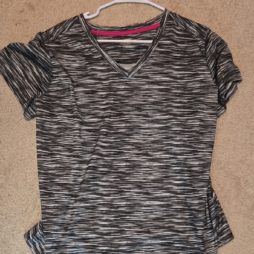 Women's Black and Gray Striped Top